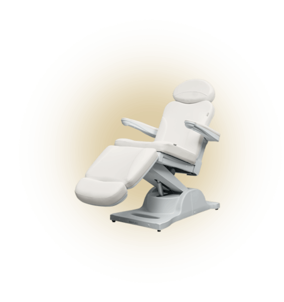 Behandlungsstuhl in beige und weiß